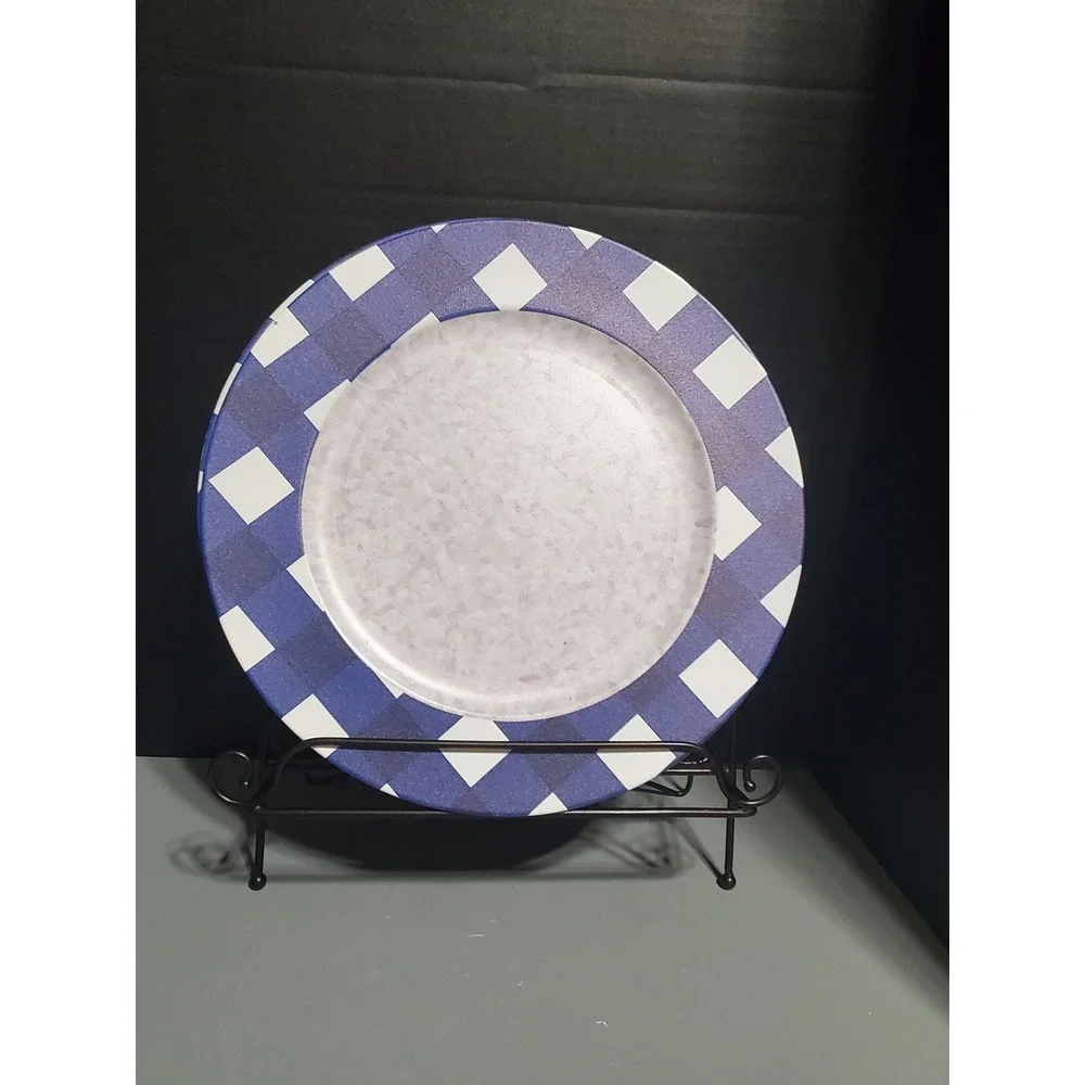 😎4‎ Blue Gingham Charger Plates Decorative Use Only Farmhouse Kitchen